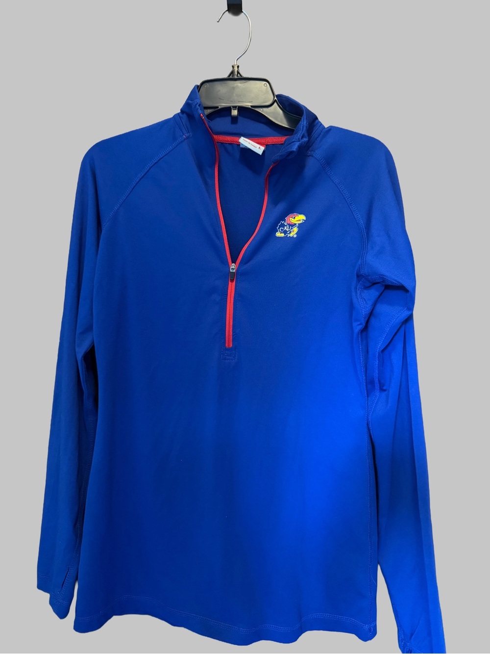 Ladies Long Sleeve Pullover KU Jayhawks Top - Royal Blue with Red Zip
